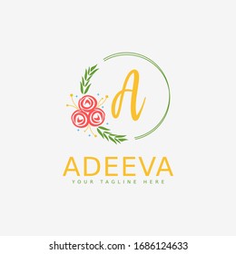 Letter A logo design template with beautiful circles and flower frames