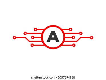 Letter A Logo Design Template. A Letter For Cyber Logo Protection, Technology, Biotechnology And High Tech. Network Logo Design