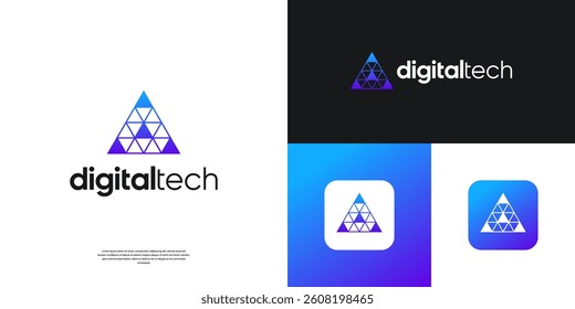 Letter A logo design template. Geometric triangle shape with digital tech symbol logos.