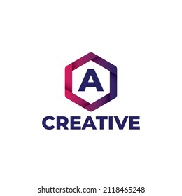 Letter A logo design template, hexagonal logo with gradient color, modern style isolated on white background.
