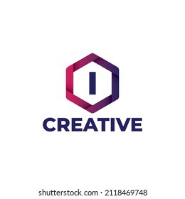 Letter i logo design template, hexagonal logo with gradient color, modern style isolated on white background.