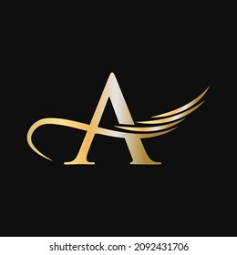 Plantilla De Diseño De Logotipo Carta A. Una Carta Logotipo Vector De Identidad De Empresa Y Negocio Con Concepto Dorado, De Moda, De Ala