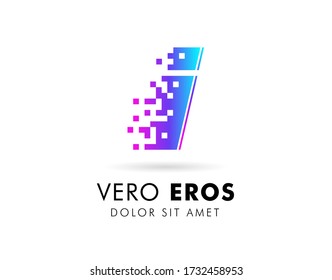Plantilla de diseño del logotipo de la carta I. Logo de la letra I en el estilo de movimiento de píxeles con color de gradiente.