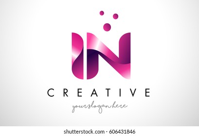 Plantilla de diseño de logotipo IN Letter con colores y puntos púrpura