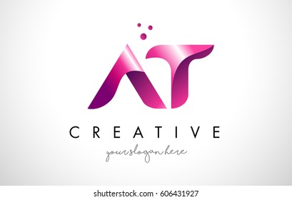 AT Letter Logo Design Template with Purple Colors and Dots