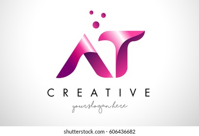 AT Letter Logo Design Template with Purple Colors and Dots