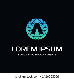 Letter A Logo Design Template with technology concept. Abstract network connection, Line Connect Dots Tech Logo. vector globe technology and digital concept - Vector 