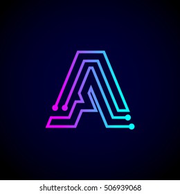 Letter A logo design template,Technology abstract dot connection vector logo