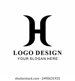 letter logo design that forms the letter H. with a geometric style, flat, without color gradations, with a neat shape in black and white, monochrome.