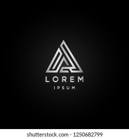 Letter A logo design triangle shape with silver color.