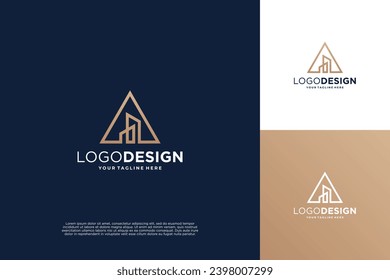 letter A logo design with triangle shape and building concept.