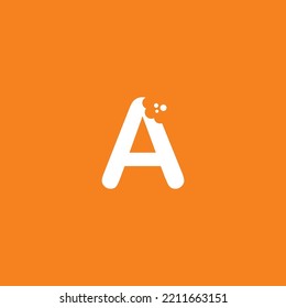 letter A logo design with unique creative bite marks in modern style in white on orange background. cute letter A illustration. suitable for business logo, company, marketing, promotion, food, etc