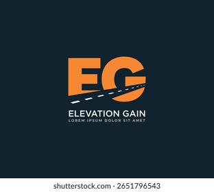 Projeto do logotipo da carta EG com estrada ascendente. Ilustração de vetor de sinal de ícone de símbolo de ganho de elevação