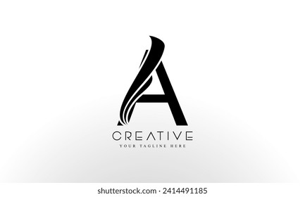 Letter A Logo Design Vector with Curved Swoosh Lines and Creative Look