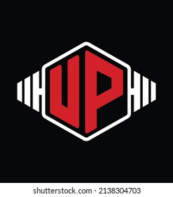 Letter Up Logo Design Vector In Hexagon Barbell ,gym ,dumbbell