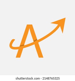 Letter A logo design vector illustrator, orange color logo with arrow