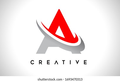 Letter A Logo. A Letter Design Vector with Red Gray Swash VectorIllustration. 