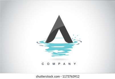 A Letter Logo Design with Water Splash Ripples Drops Reflection Vector Icon Illustration.