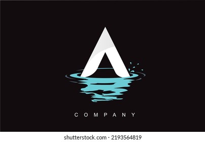 A Letter Logo Design with Water Splash Ripples Drops Reflection Vector Icon Illustration.