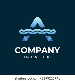 Letter A logo design with water wave design vector