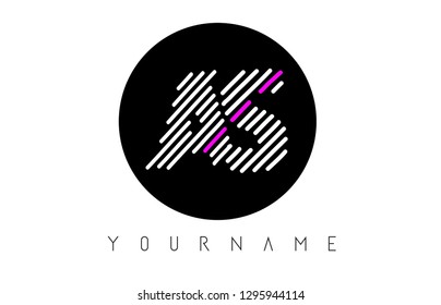AS Letter Logo Design with White Lines and Black Circle Vector Illustration