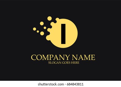  I Letter Logo Design with Yellow Dots