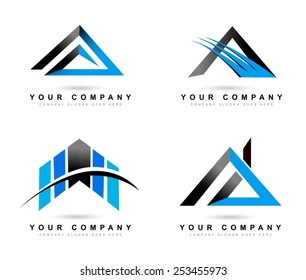 Letter A Logo Designs. Creative abstract vector icons with blue and black colors.
