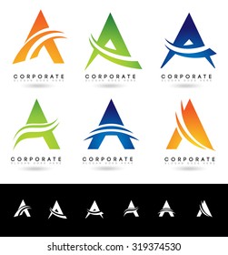 Letter A Logo Designs. Creative abstract vector letter A icons with blue and orange colors.
