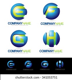 Letter Logo Designs. Creative abstract vector letter E F G H icons with blue and green colors. 