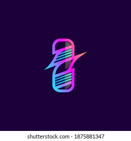 Letter I logo with diagonal multicolor lines. This font is perfect for an audio technology, advertising of a tech company, DJs posters, speed music identity, etc.