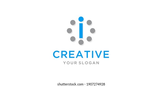 Letter i logo. dot and molecule concept