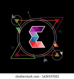 letter logo E. modern template. colorful texture. black back. for technology company logo icons, digital design and graphics.
