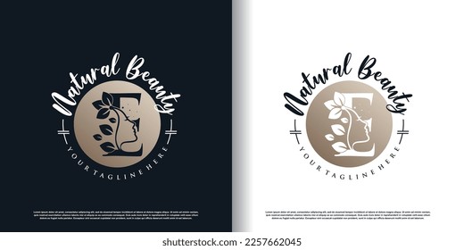 letter logo e with nature beauty concept design premium vector