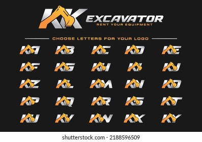 Letter logo excavator for construction company. Heavy equipment template vector illustration for your brand.