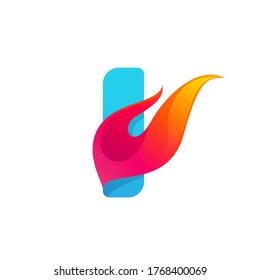 Letter I logo with fast speed fire. Vector icon perfect to use in sportswear labels, race posters, danger identity, etc.