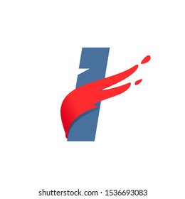 Letter I logo with fast speed red flag line. Font style, delivery, sports etc vector design template elements.