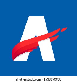 Letter A logo with fast speed red bird wing. Typeface, vector design template elements for sport team, shipping, travel etc.