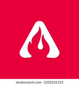 A letter logo with fire flames. Negative space vintage icon. Burning fast speed emblem. Vector for sport team wear, danger race posters, victory identity, camping labels, motorcycle customize company.