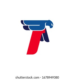 Letter I logo with flying eagle. Vector oblique font perfect for sport labels, army posters and fast delivery identity, etc.