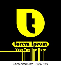 letter logo font t design with yellow and black colour