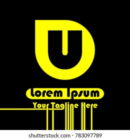 letter logo font u design with yellow and black colour
