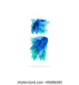 I letter logo formed by blue water splashes. Droplet pattern. Vector ecology elements for posters, t-shirts and cards.