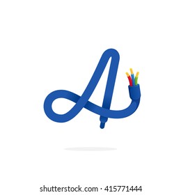 A letter logo formed by electric cable. Vector design template elements for your application or corporate identity.