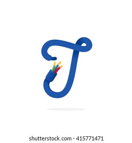 I letter logo formed by electric cable. Vector design template elements for your application or corporate identity.