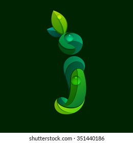 I letter logo formed by green leaves. Font style, vector design template elements for your application or corporate identity.
