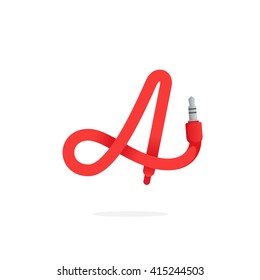 A letter logo formed by jack cable. Vector design template elements for your music application or corporate identity.