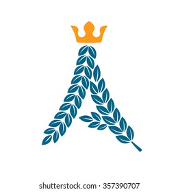 A letter logo formed by laurel wreath with crown. Vector design template elements for your application or corporate identity.