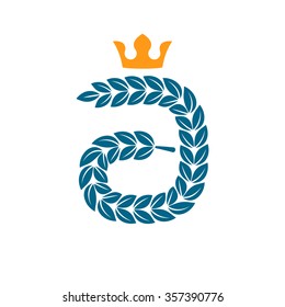 A letter logo formed by laurel wreath with crown. Vector design template elements for your application or corporate identity.