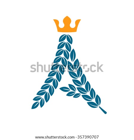 A letter logo formed by laurel wreath with crown. Vector design template elements for your application or corporate identity.