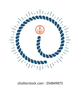 I letter logo formed by rope with compass star and anchor. Vector design template elements for your application or corporate identity.